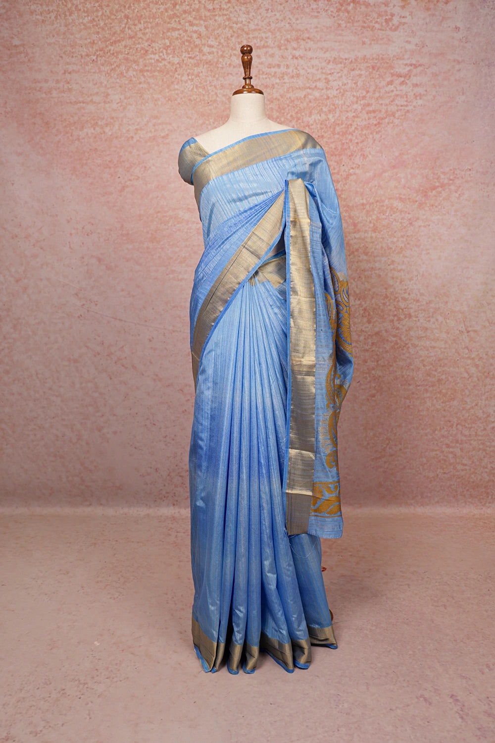 Sky Blue Semi Jute Saree