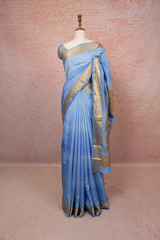 Sky Blue Semi Jute Saree