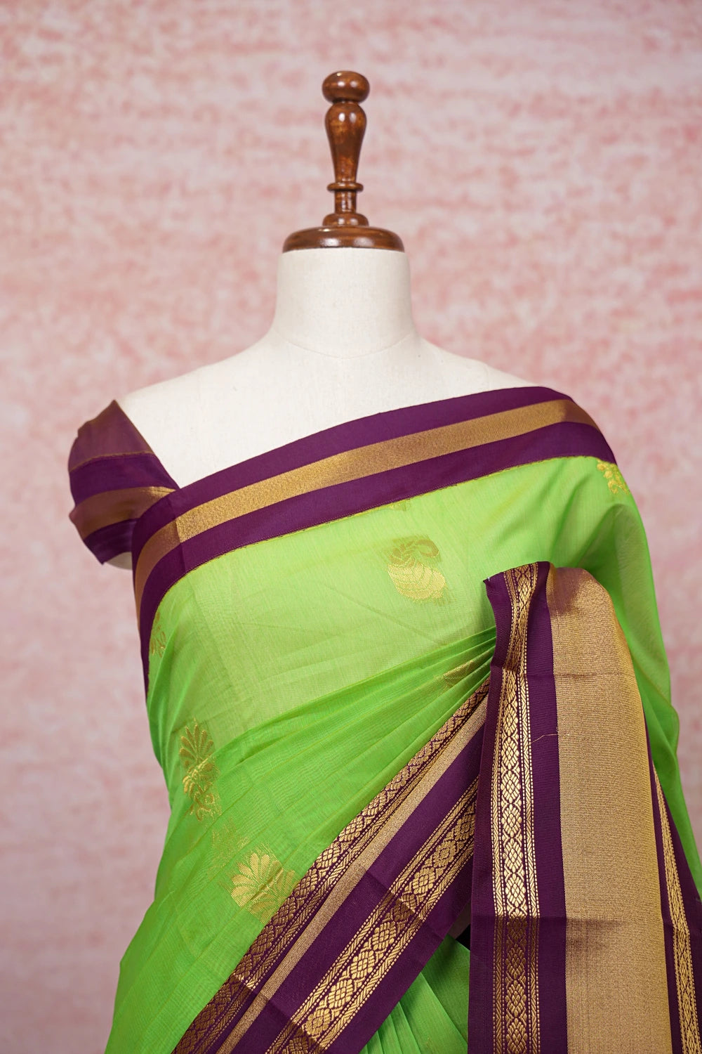 Parrot Green Cotton Silk Saree