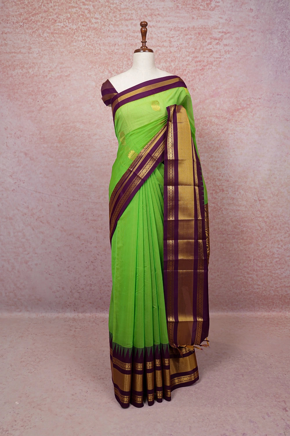 Parrot Green Cotton Silk Saree