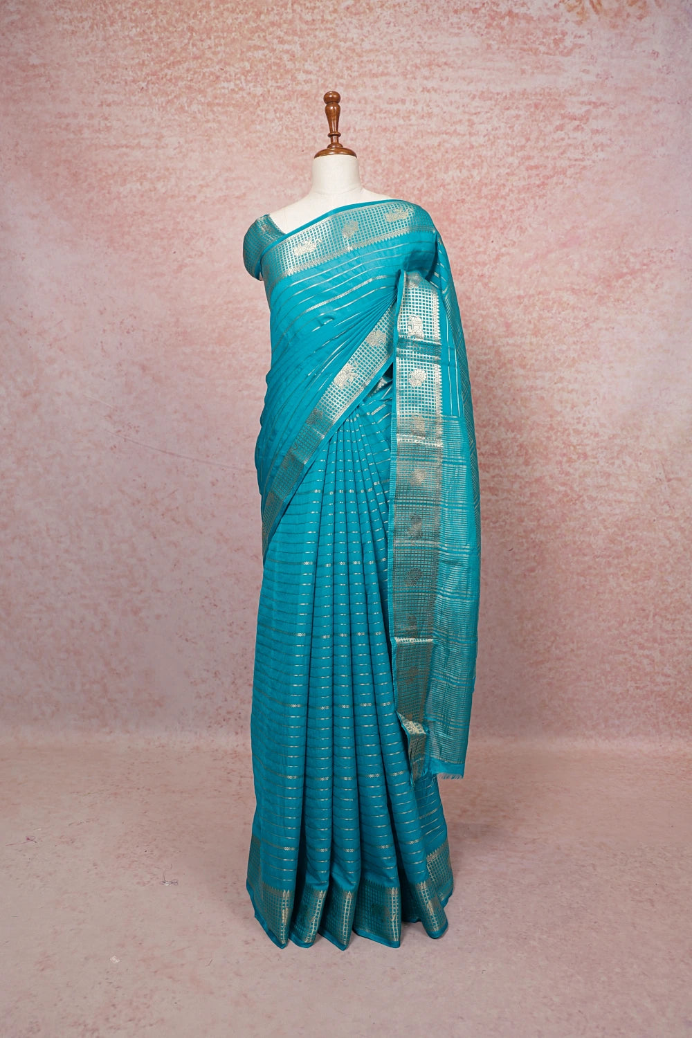 Dark Sky Blue Chiffon Saree