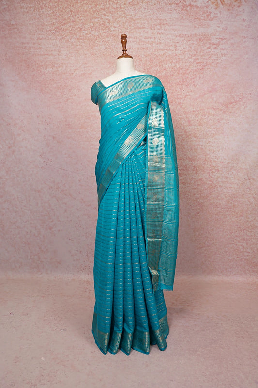 Dark Sky Blue Chiffon Saree