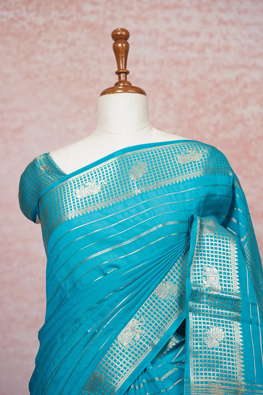 Dark Sky Blue Chiffon Saree