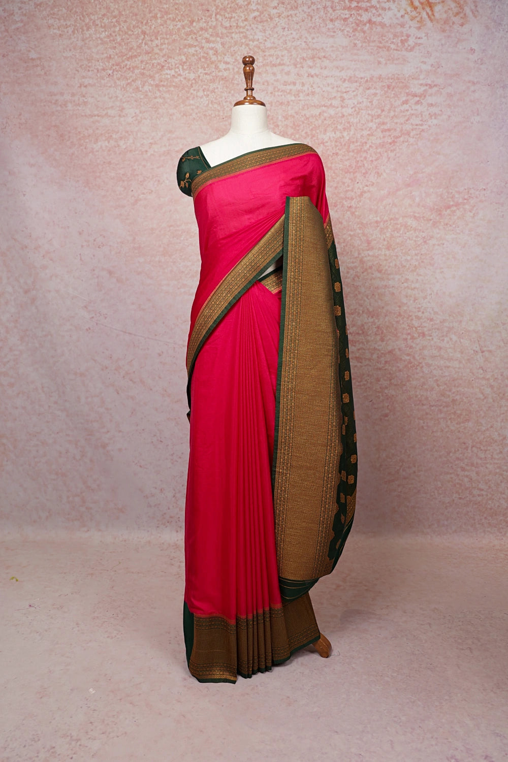 Dark Pink Semi Banarasi Saree