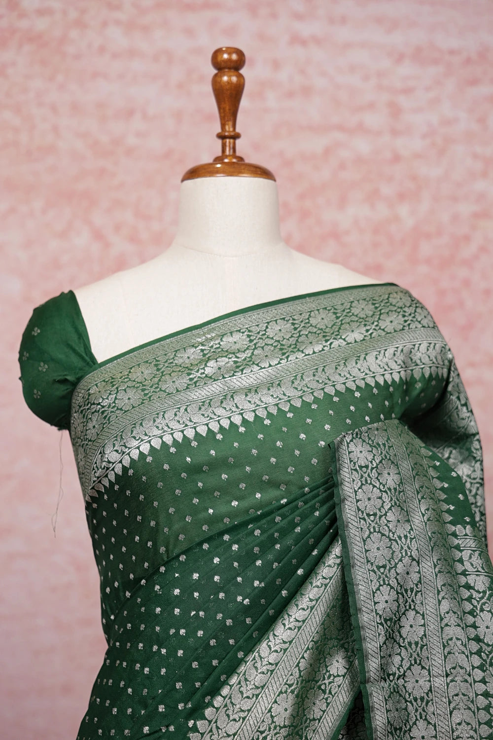 Green Semi Banarasi Saree