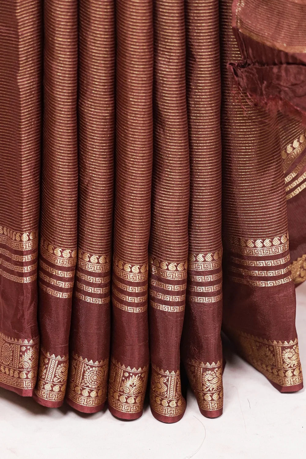 Yellow And Coffee Brown Semi Banarasi Saree