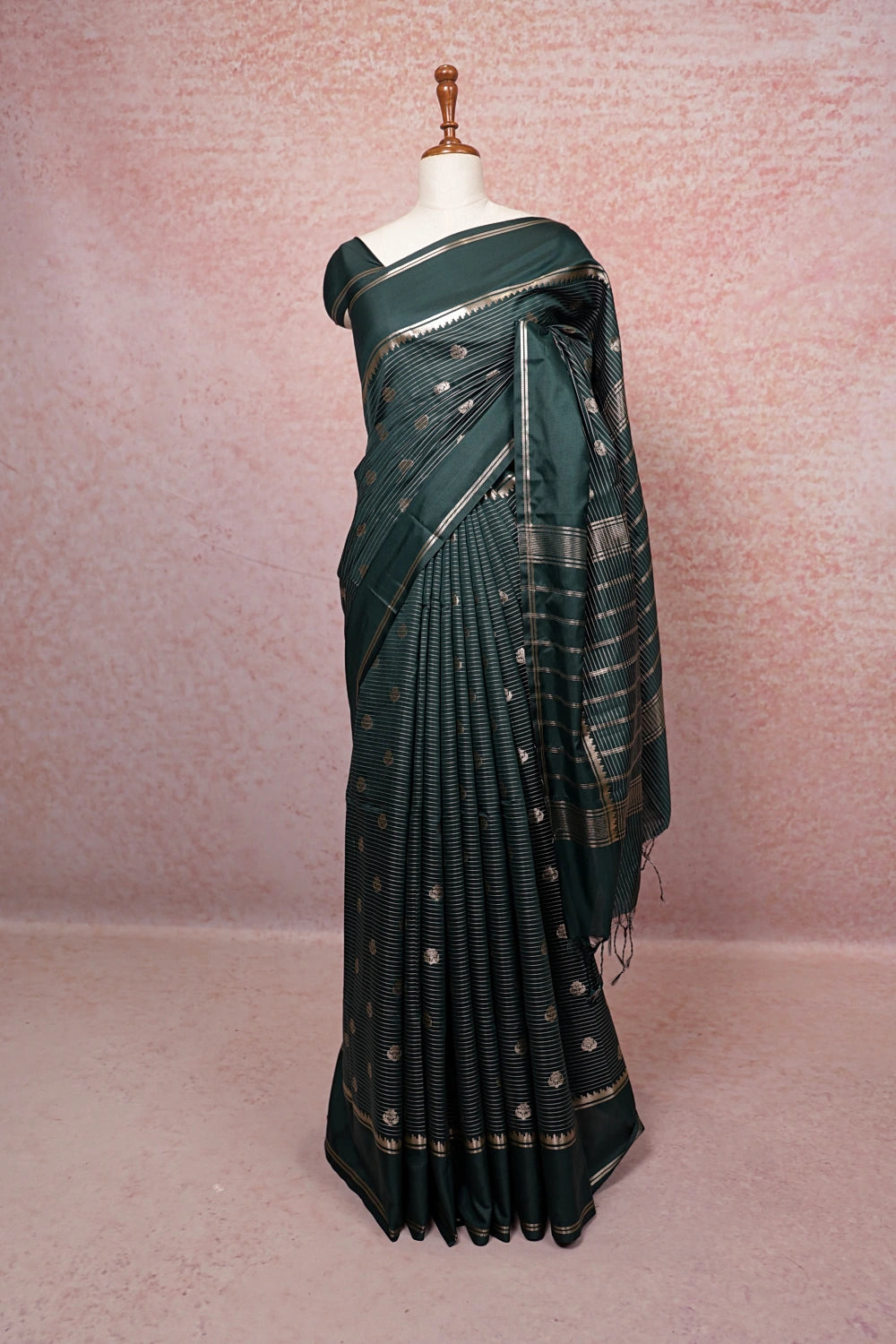 Bottle Green Semi Silk Saree