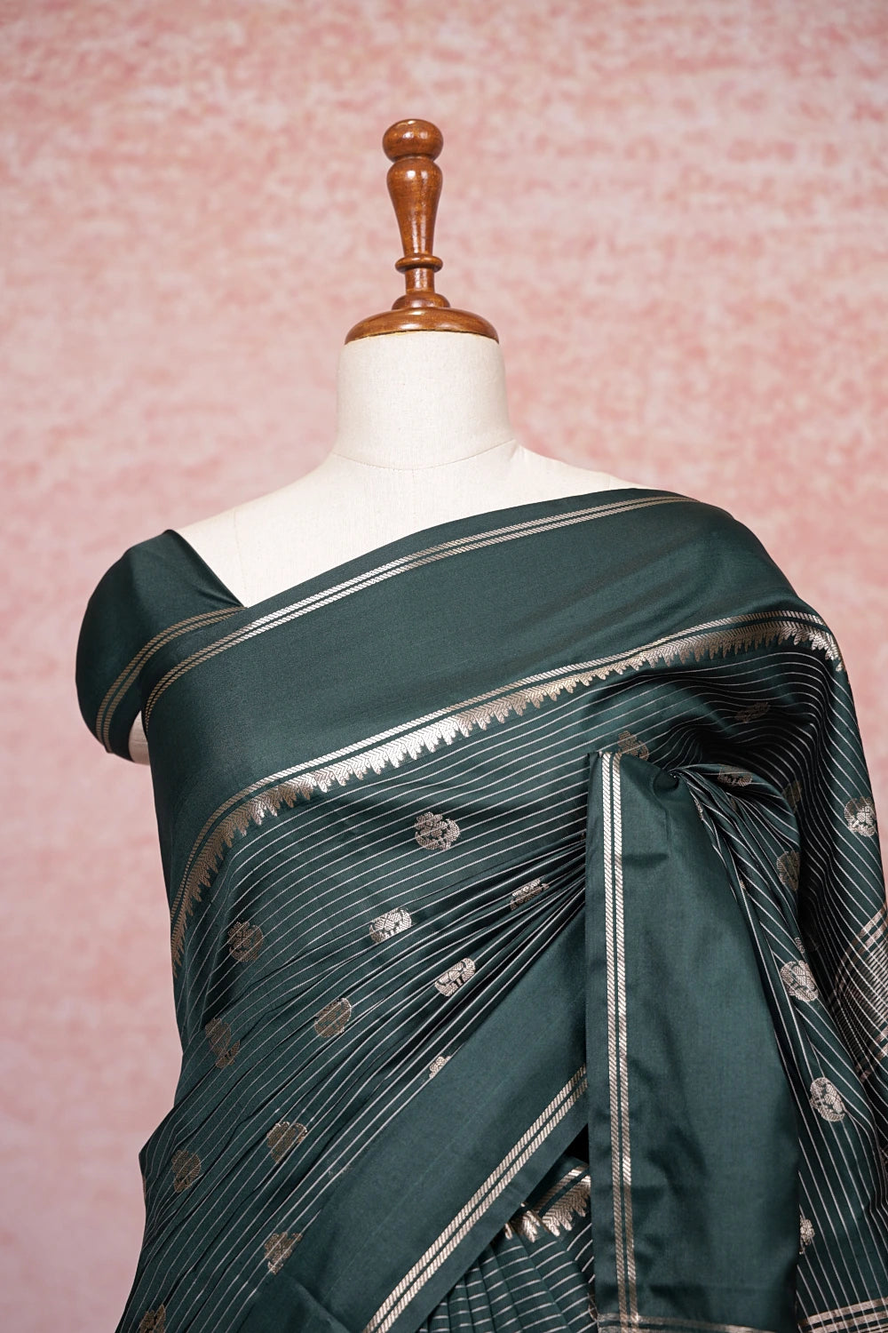 Bottle Green Semi Silk Saree
