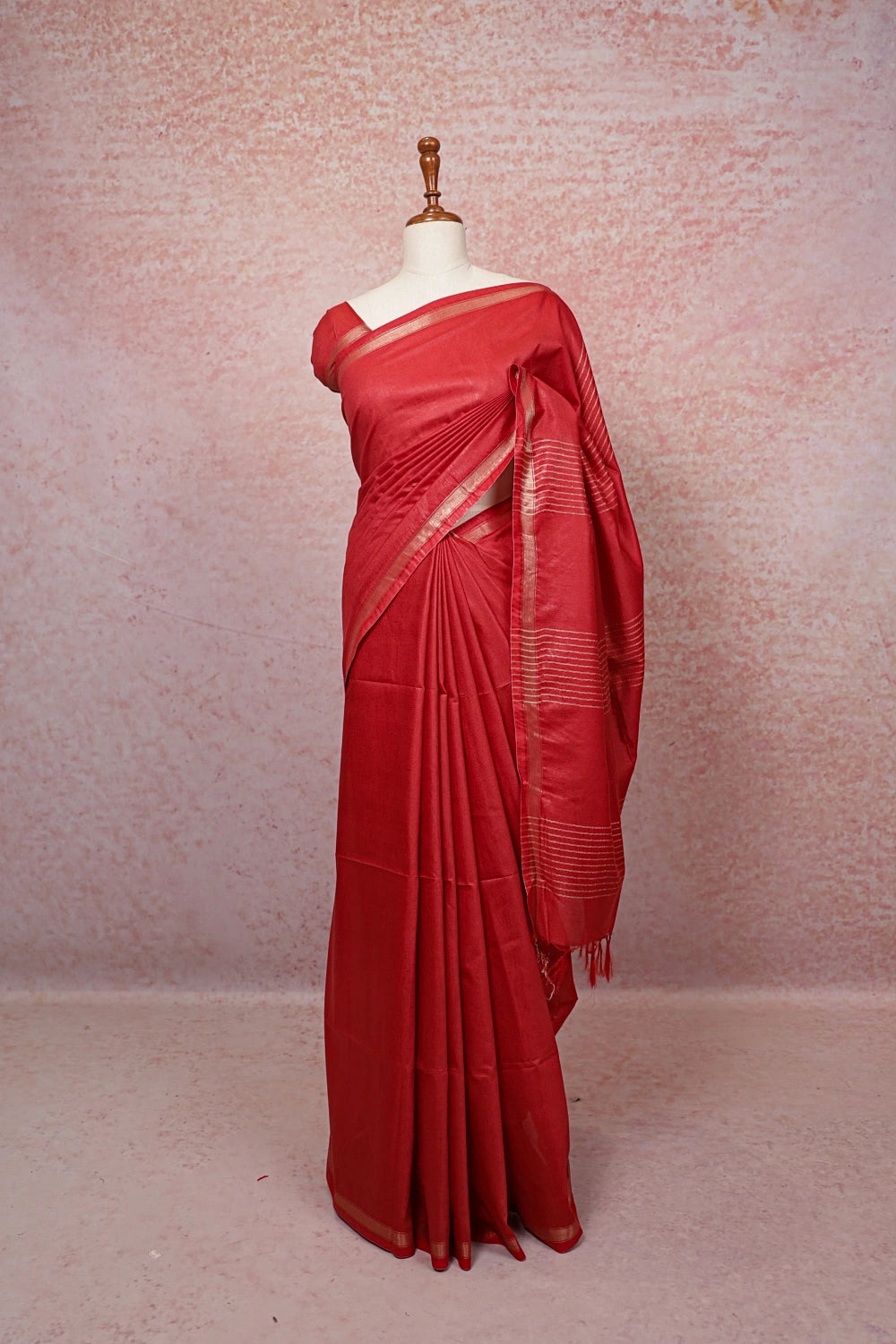 Red Semi Tussar Saree