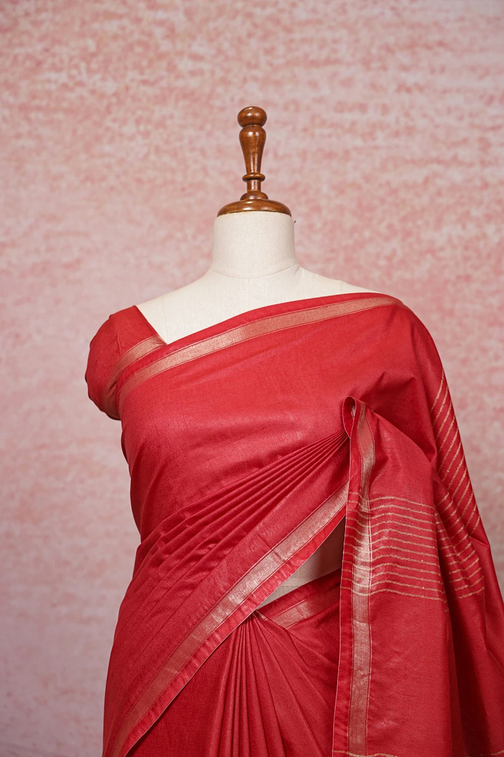 Red Semi Tussar Saree