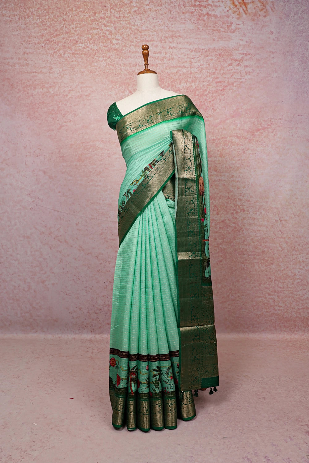 Light Green Semi Tussar Saree