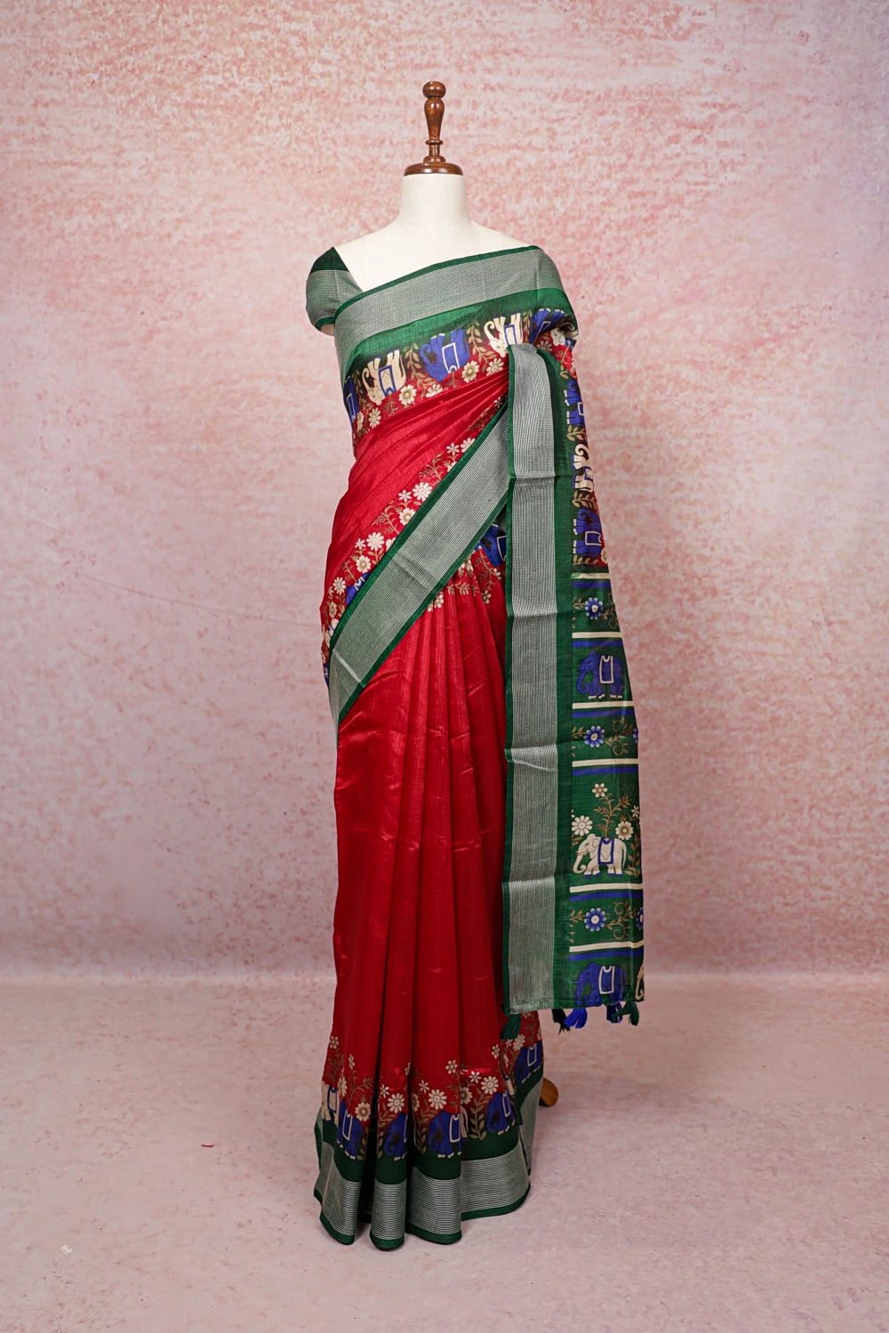 Red Semi Chanderi Saree