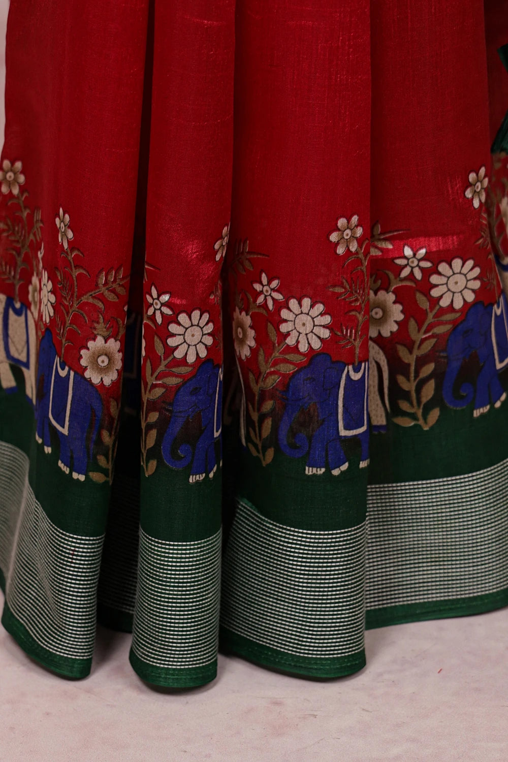 Red Semi Chanderi Saree