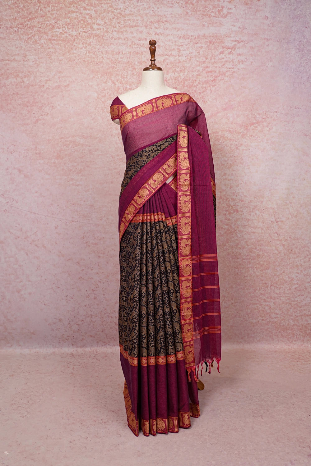 Navy Blue Cotton Saree