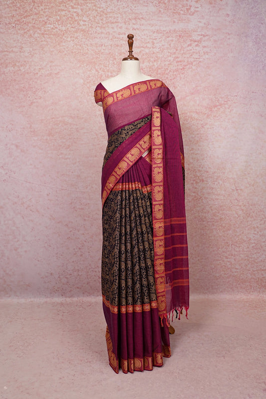 Navy Blue Cotton Saree