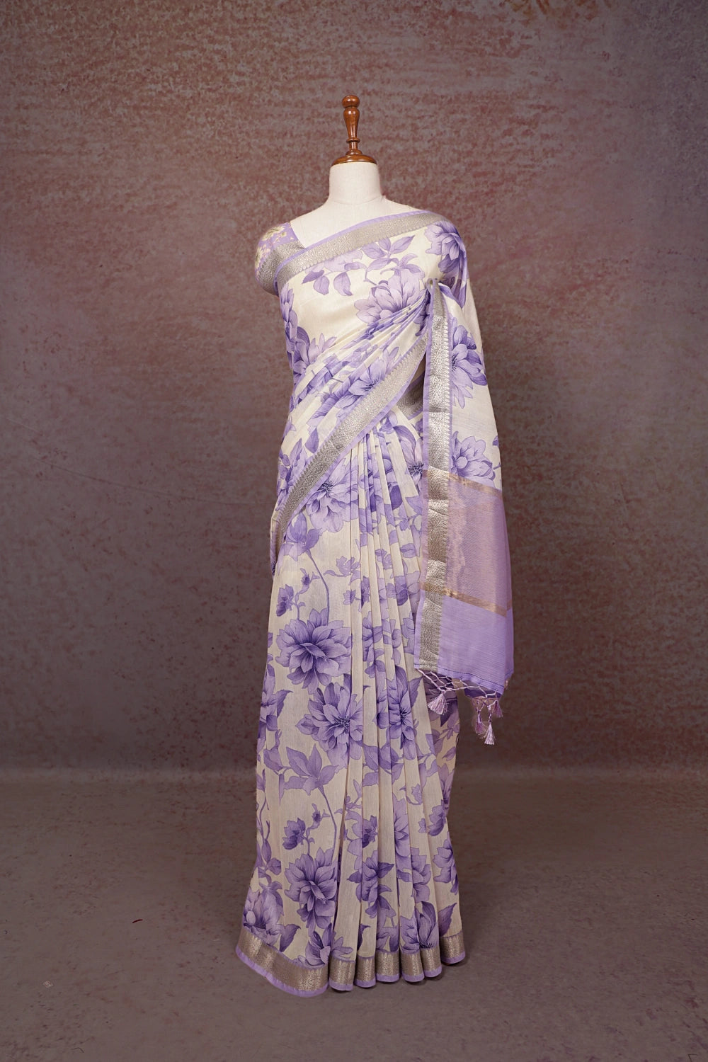 Cream Semi Chanderi Saree