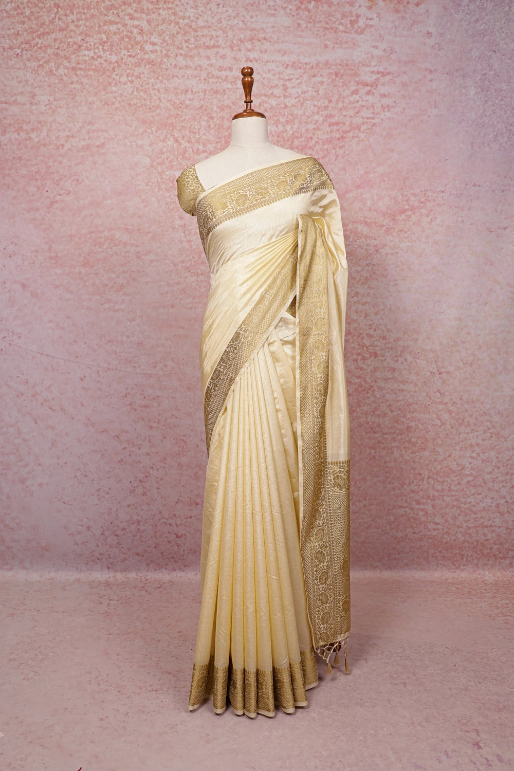 Cream Semi Jute Banarasi Saree