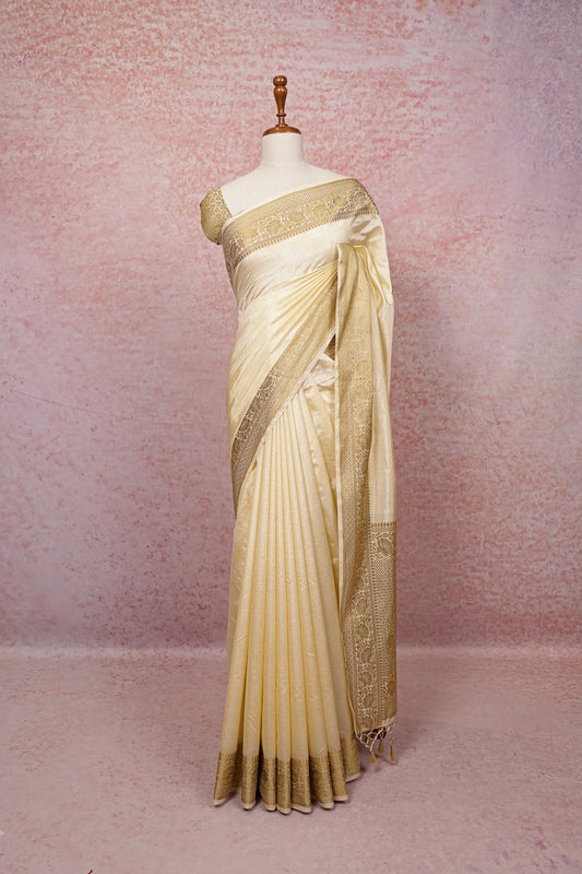 Cream Semi Jute Banarasi Saree