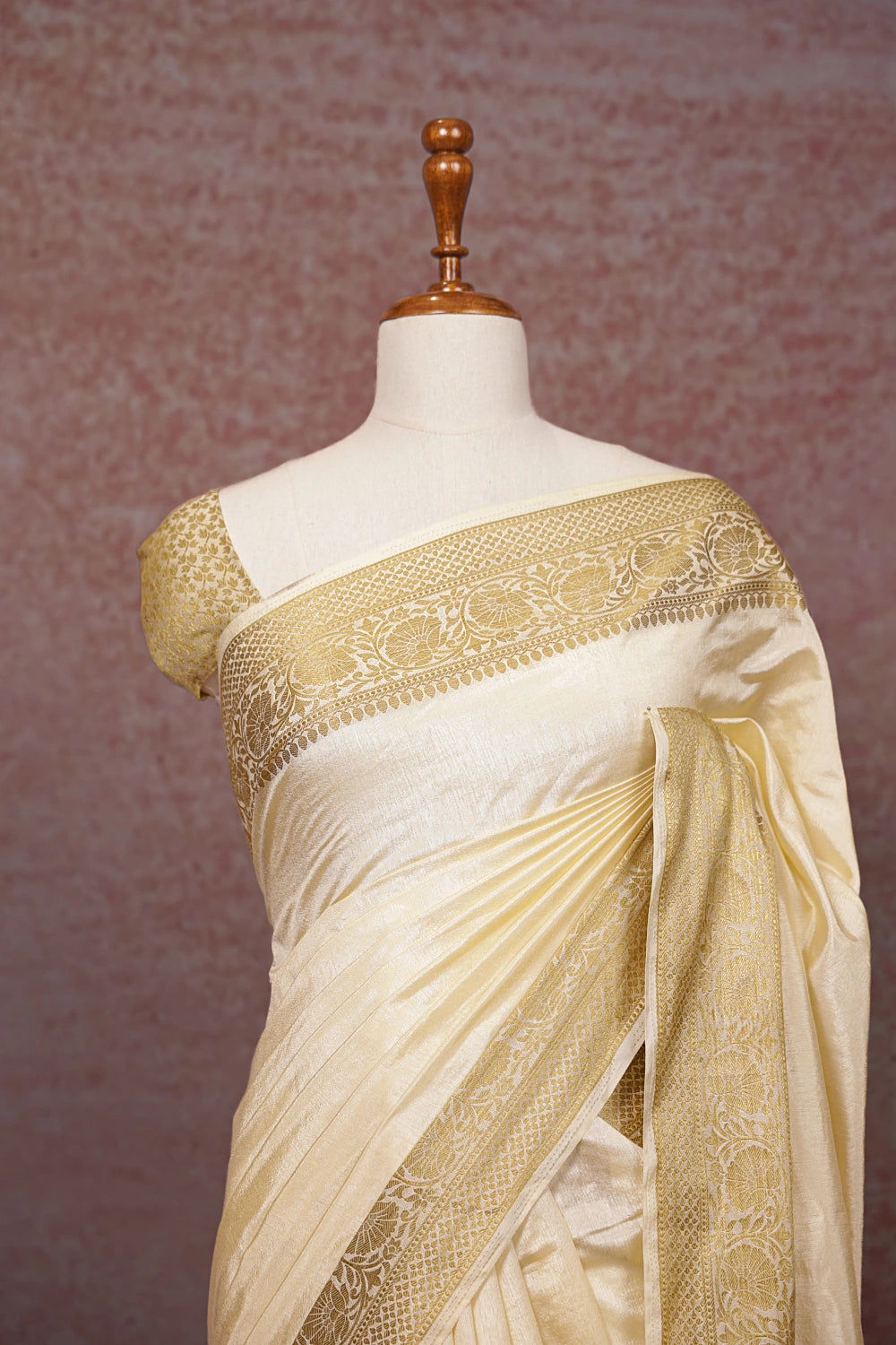 Cream Semi Jute Banarasi Saree
