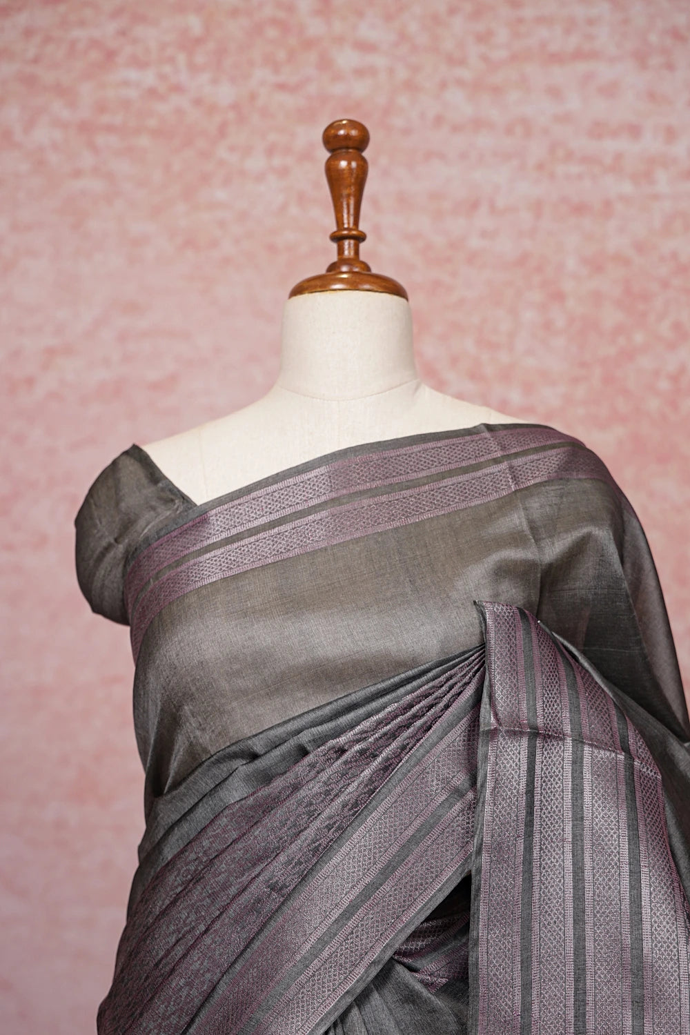 Grey Tussar Silk Saree