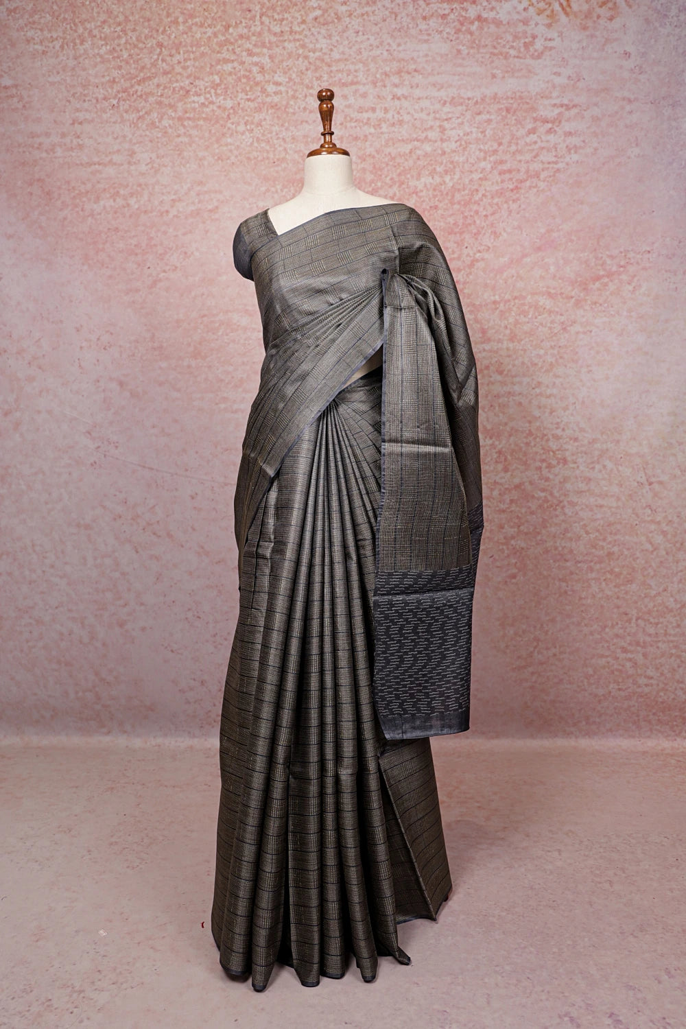 Grey Tussar Silk Saree