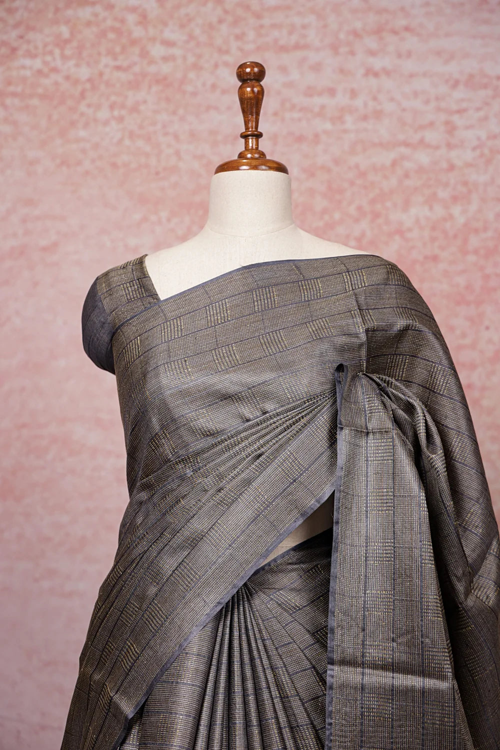 Grey Tussar Silk Saree