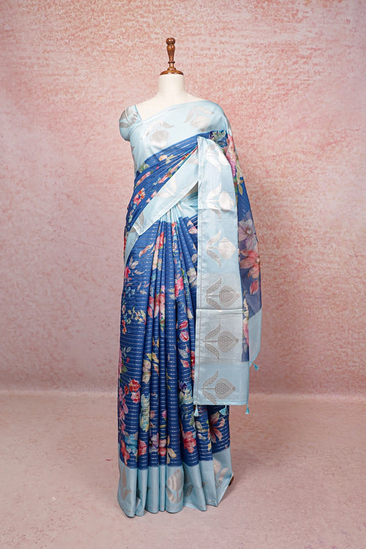 Blue Semi Tussar Saree