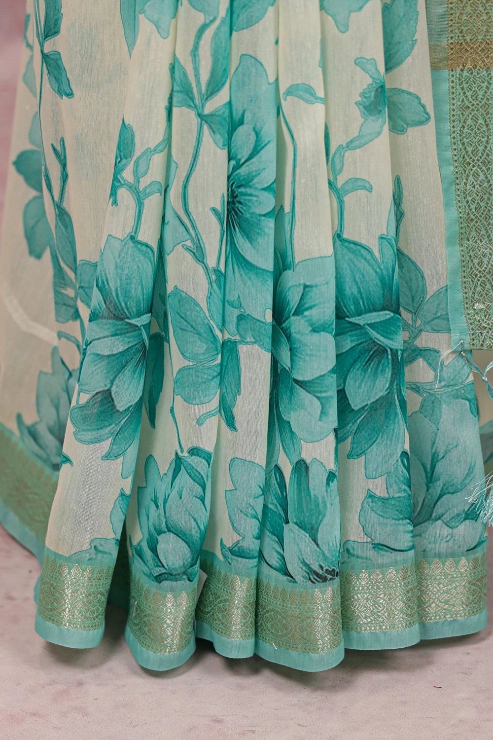 Cream Semi Chanderi Saree