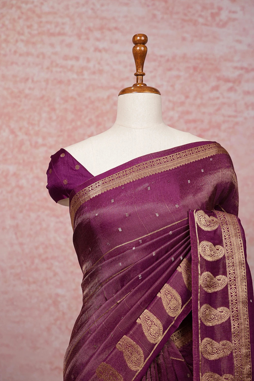 Wine Semi Banarasi Saree
