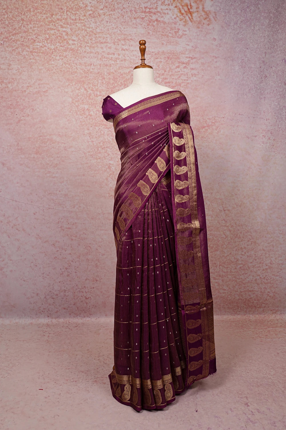 Wine Semi Banarasi Saree