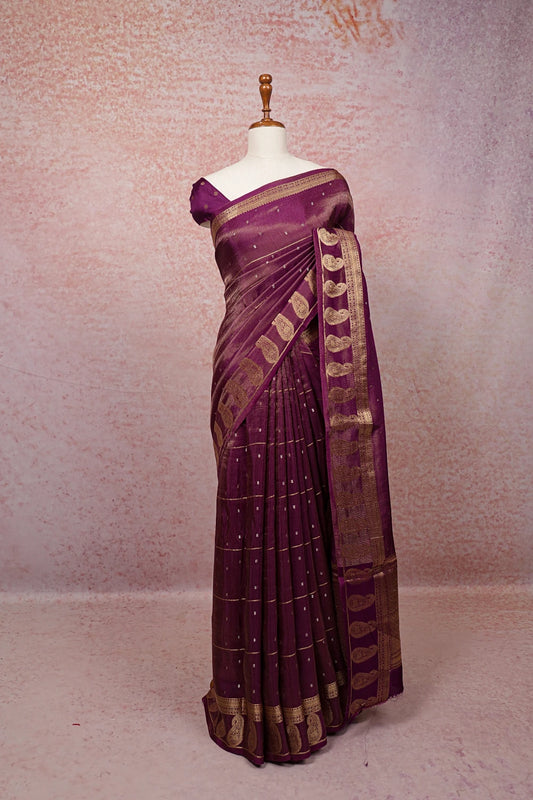 Wine Semi Banarasi Saree