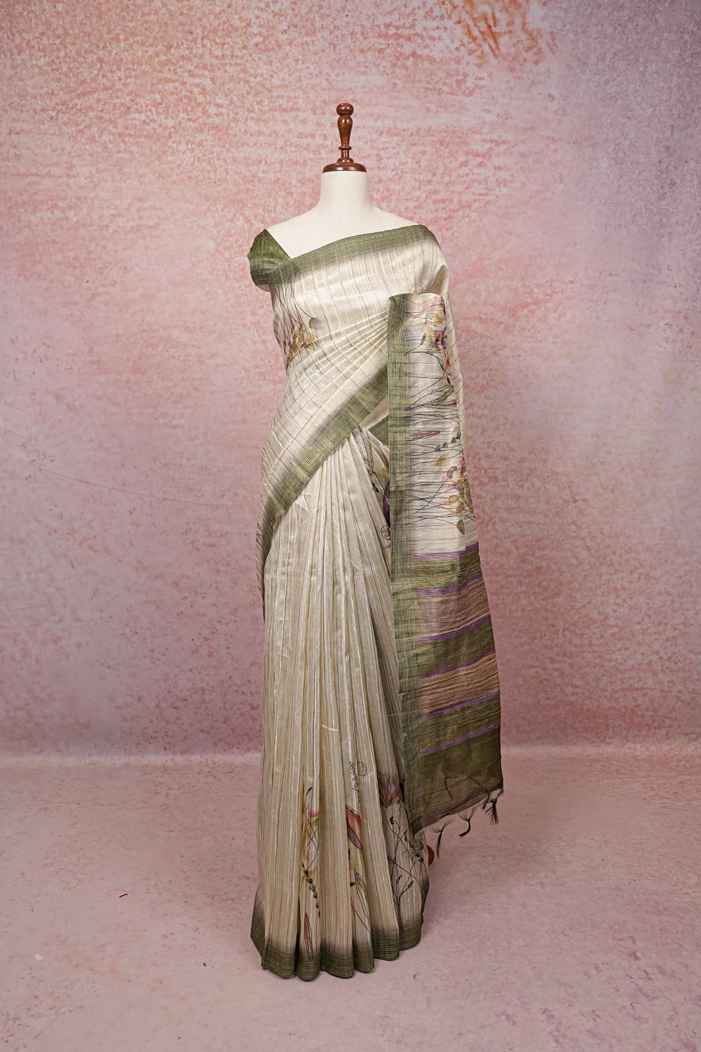Cream Semi Jute Saree
