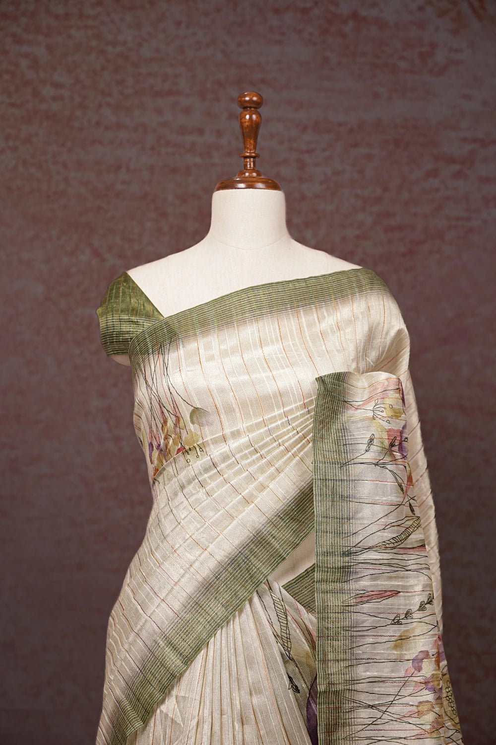 Cream Semi Jute Saree