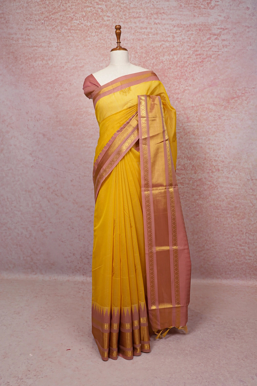 Yellow Cotton Silk Saree