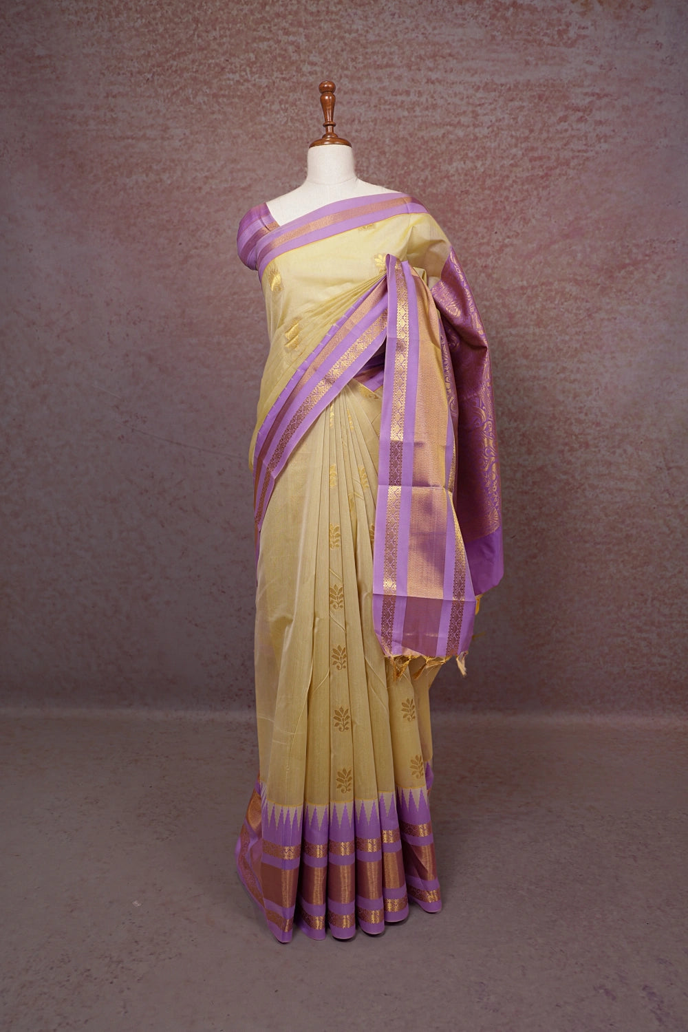 Light Yellow Cotton Silk Saree