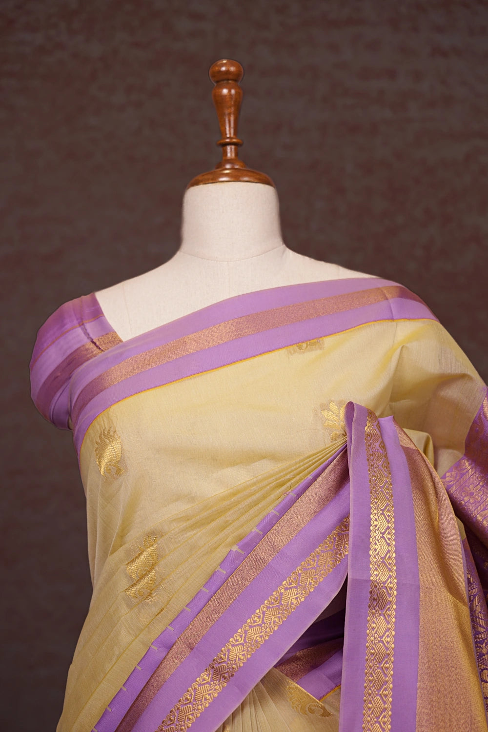 Light Yellow Cotton Silk Saree