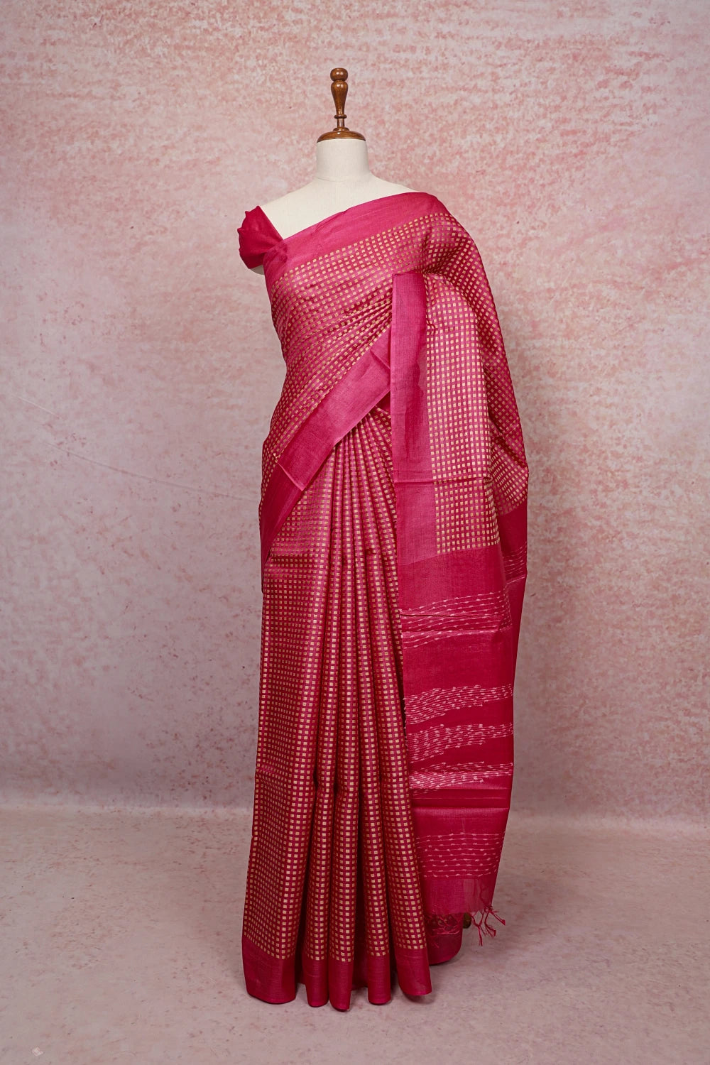 Magenta Tussar Silk Saree