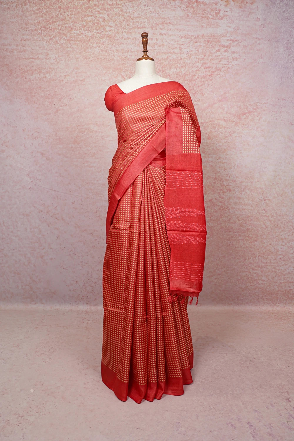 Red Tussar Silk Saree