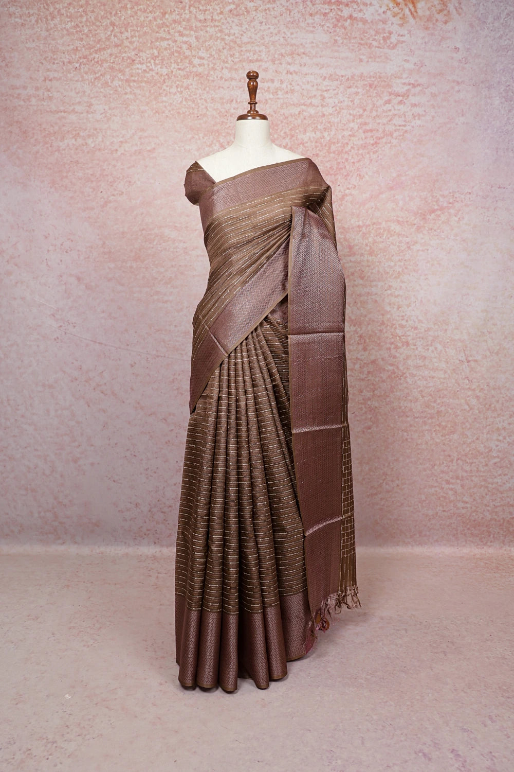 Brown Tussar Silk Saree