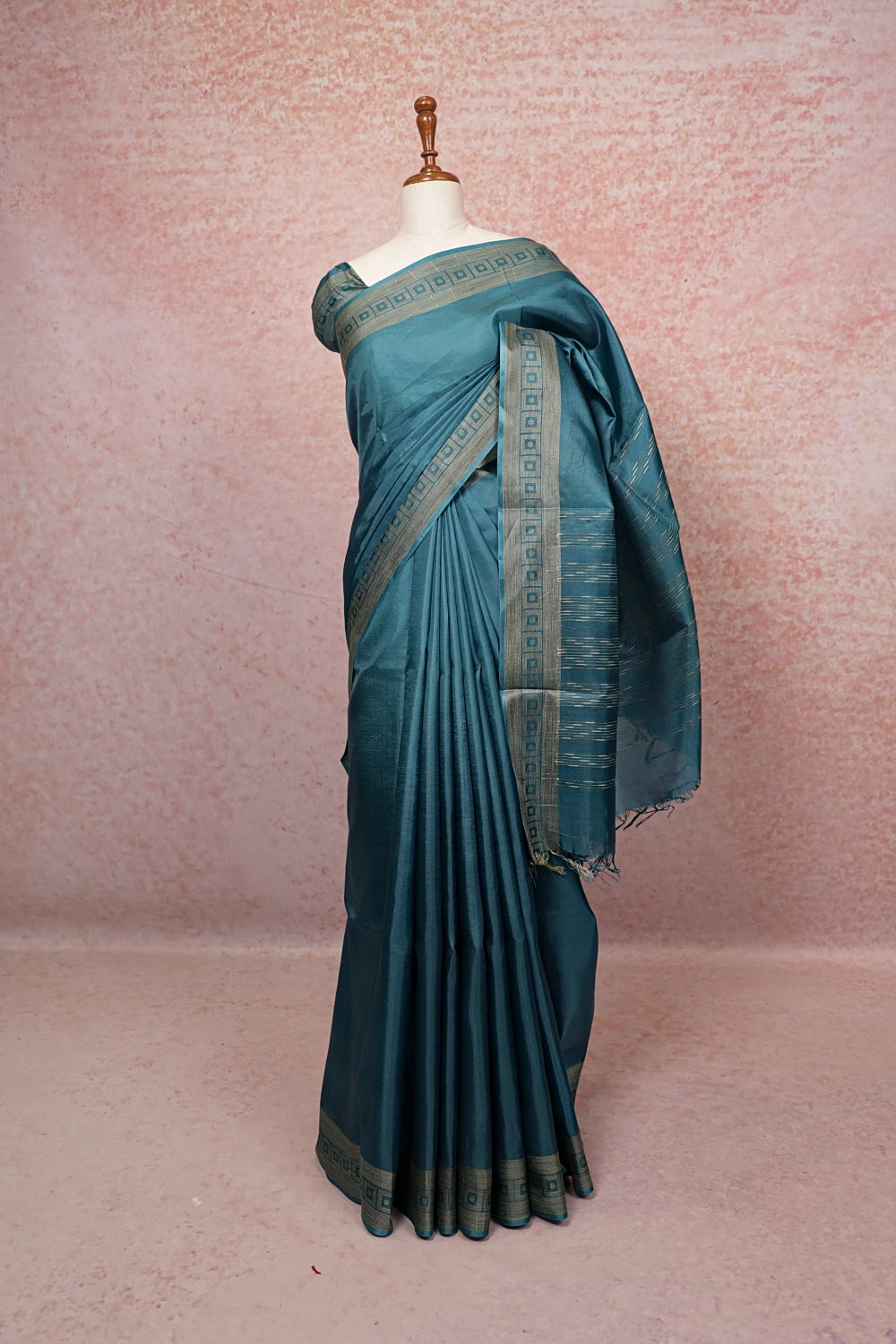 Blue Tussar Silk Saree