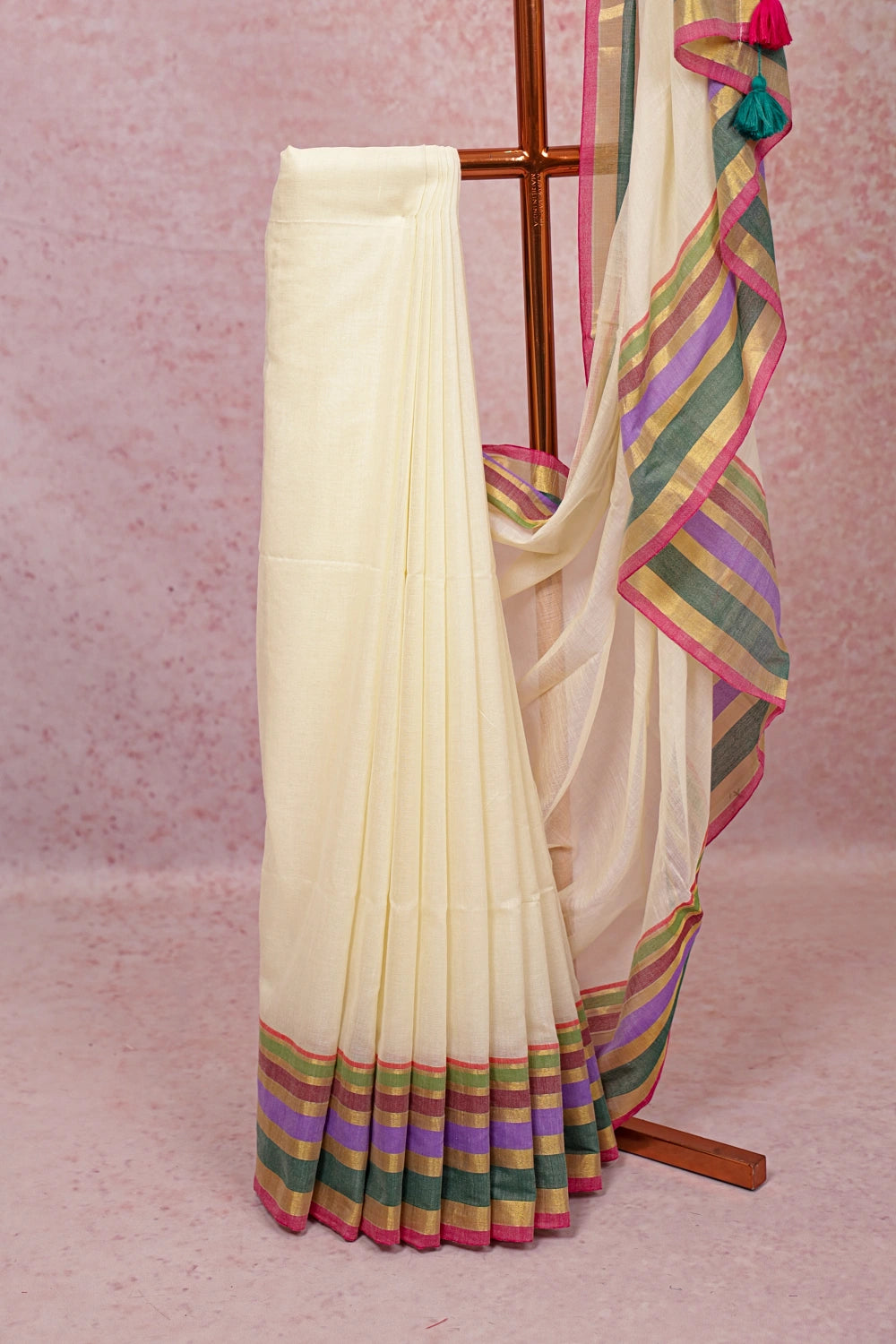 Cream Mul Cotton Kerala Saree