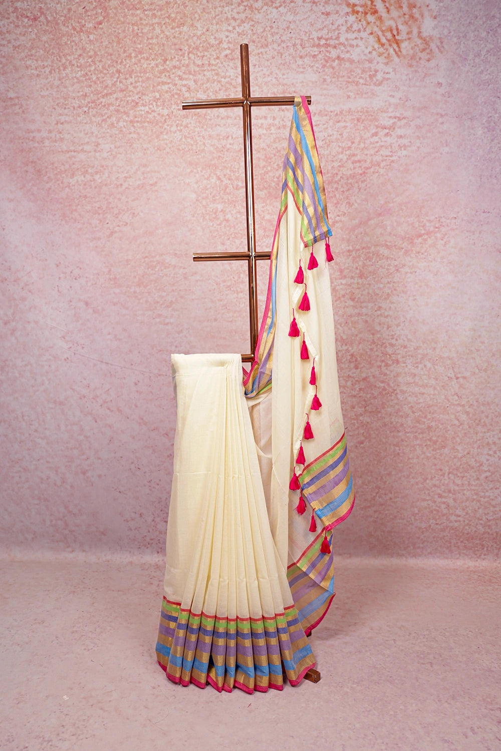 Off White Mul Cotton Kerala Saree