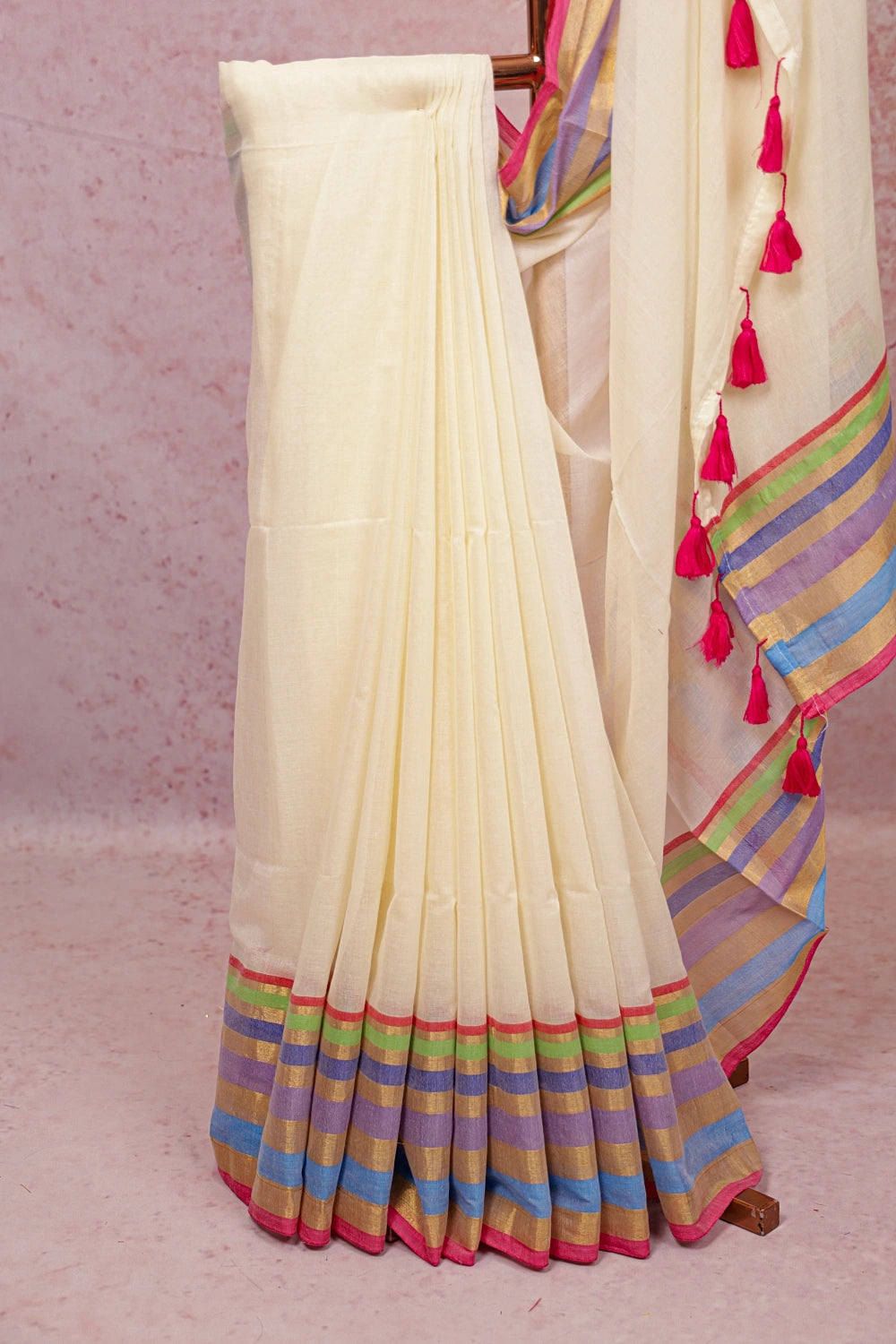 Off White Mul Cotton Kerala Saree