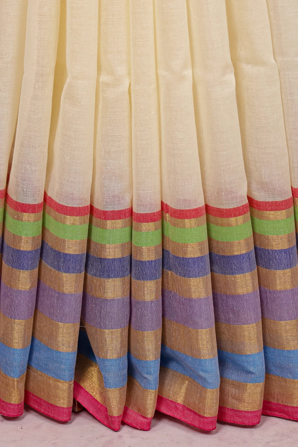 Off White Mul Cotton Kerala Saree