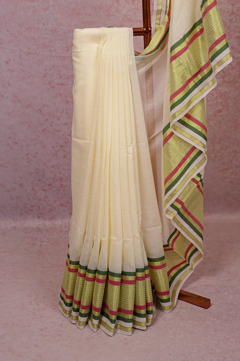 Cream Mul Cotton Kerala Saree
