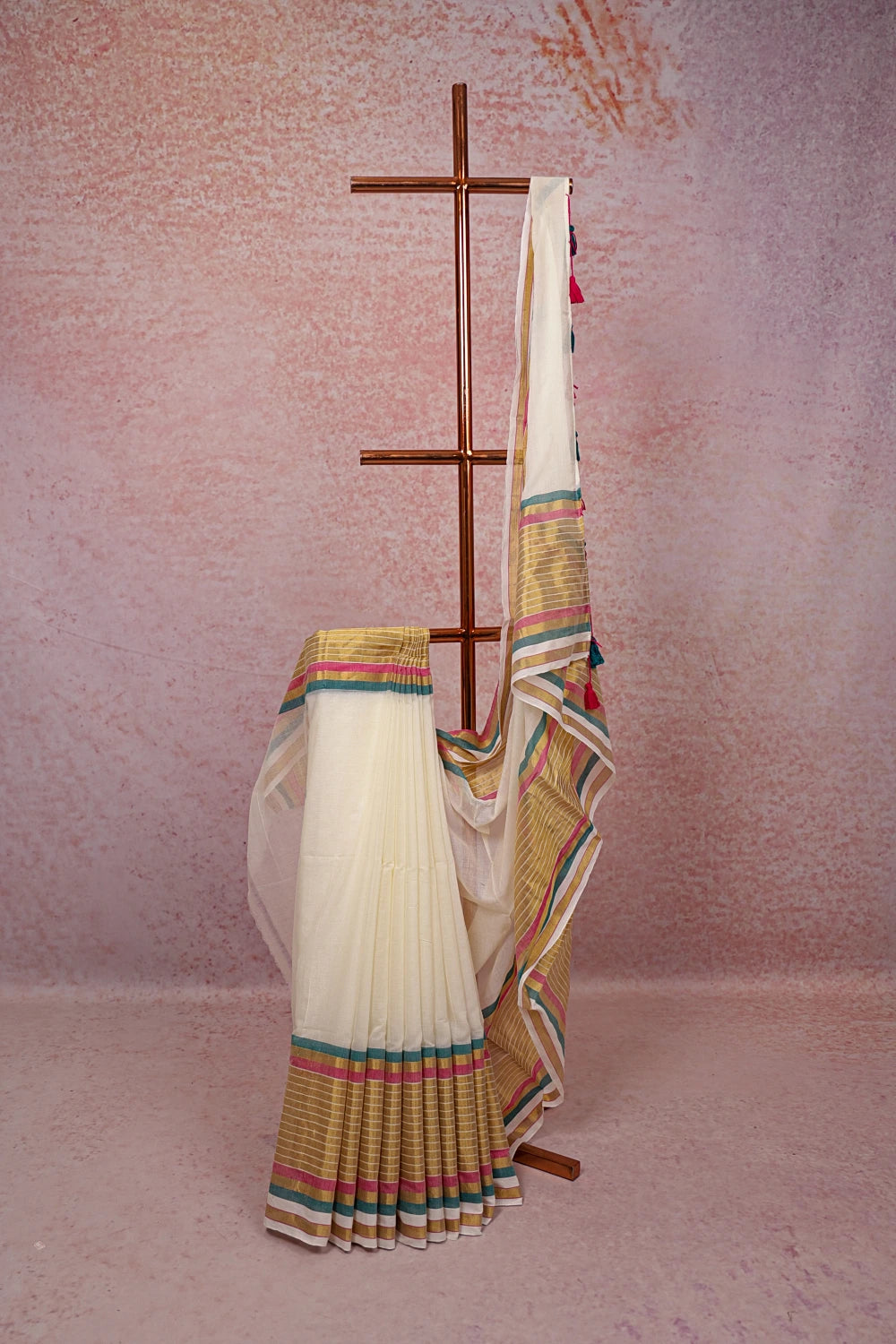 Cream Mul Cotton Kerala Saree