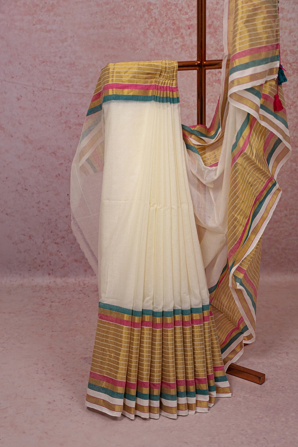 Cream Mul Cotton Kerala Saree