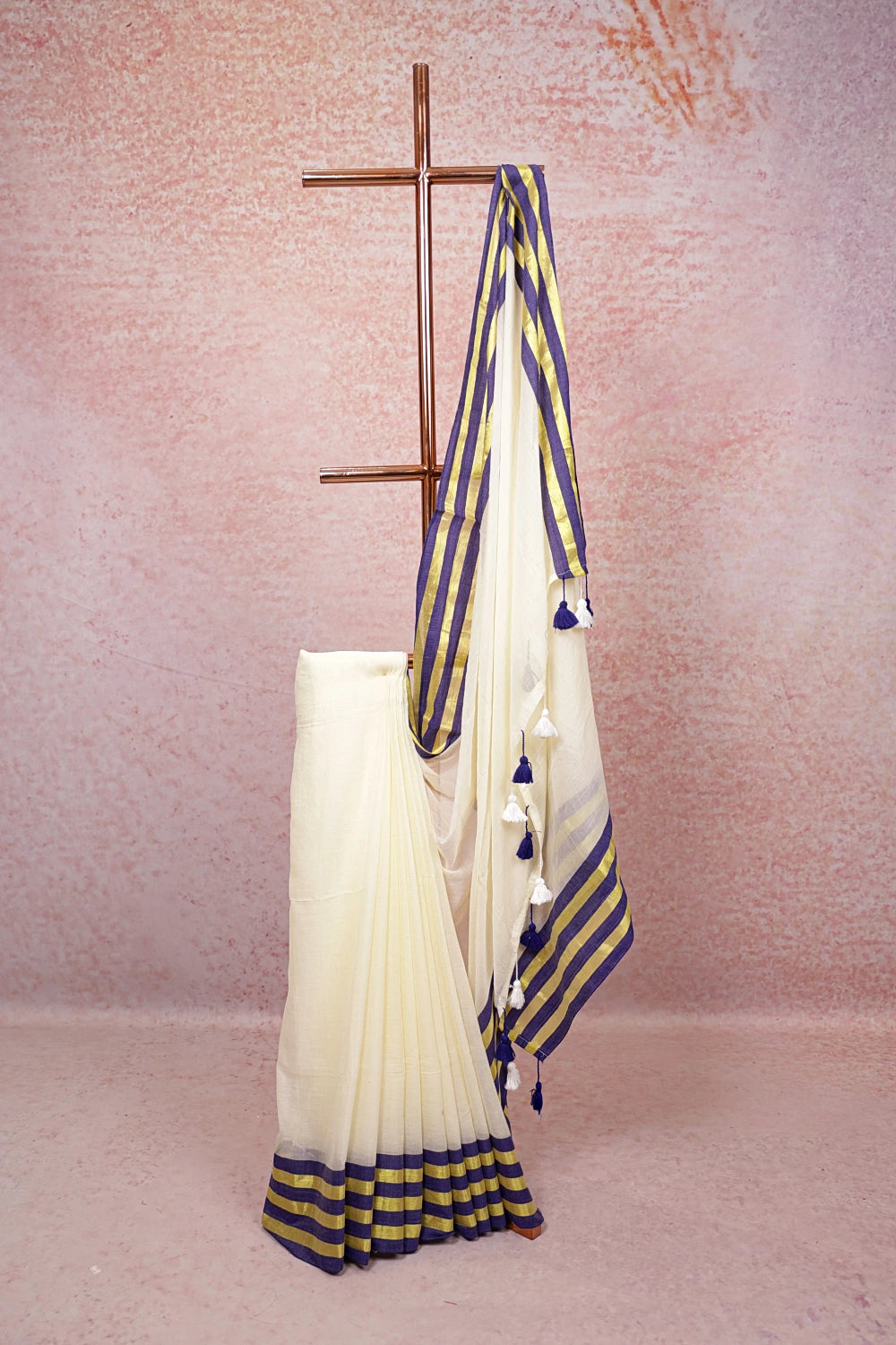 Off White Mul Cotton Kerala Saree