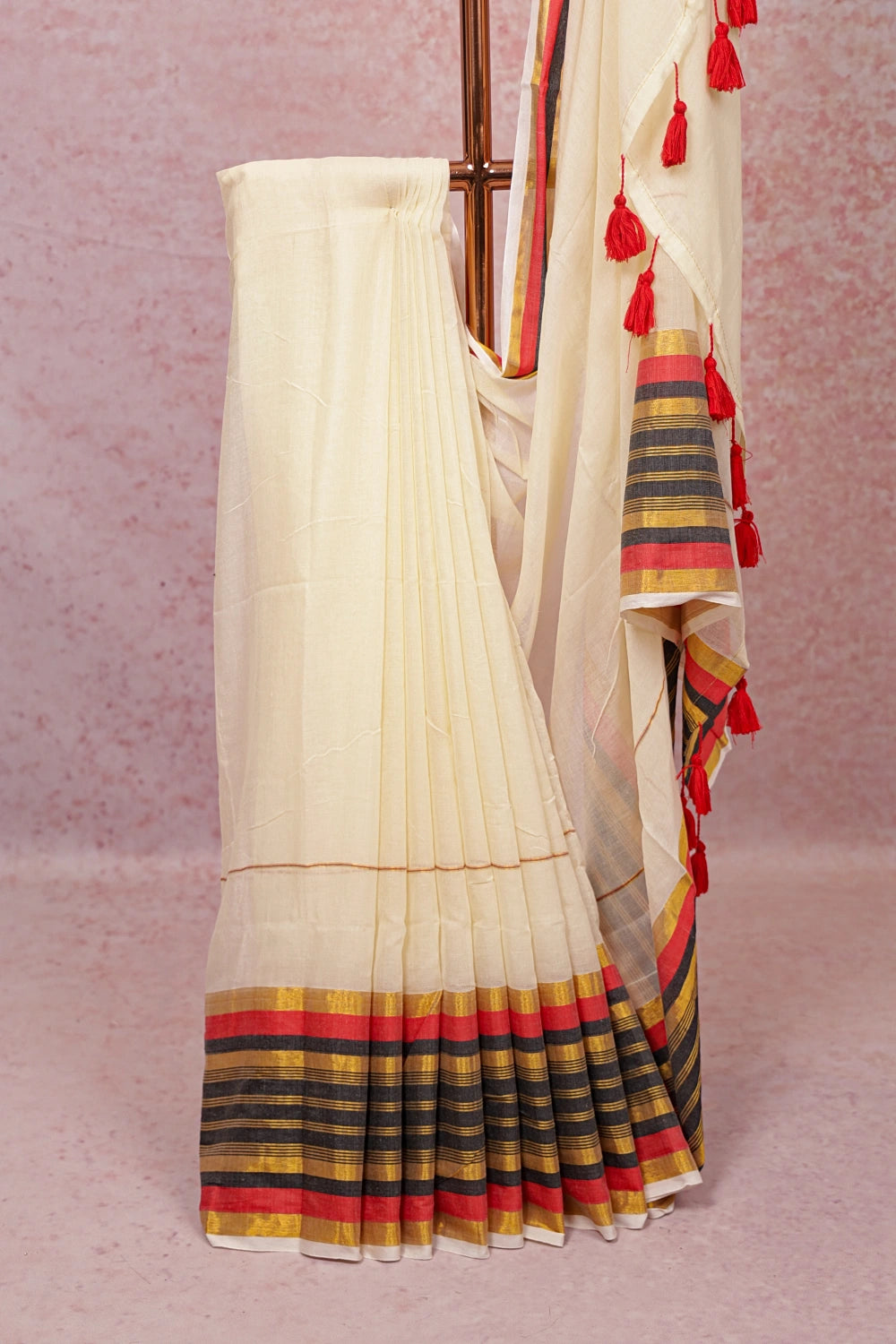 Cream Mul Cotton Kerala Saree
