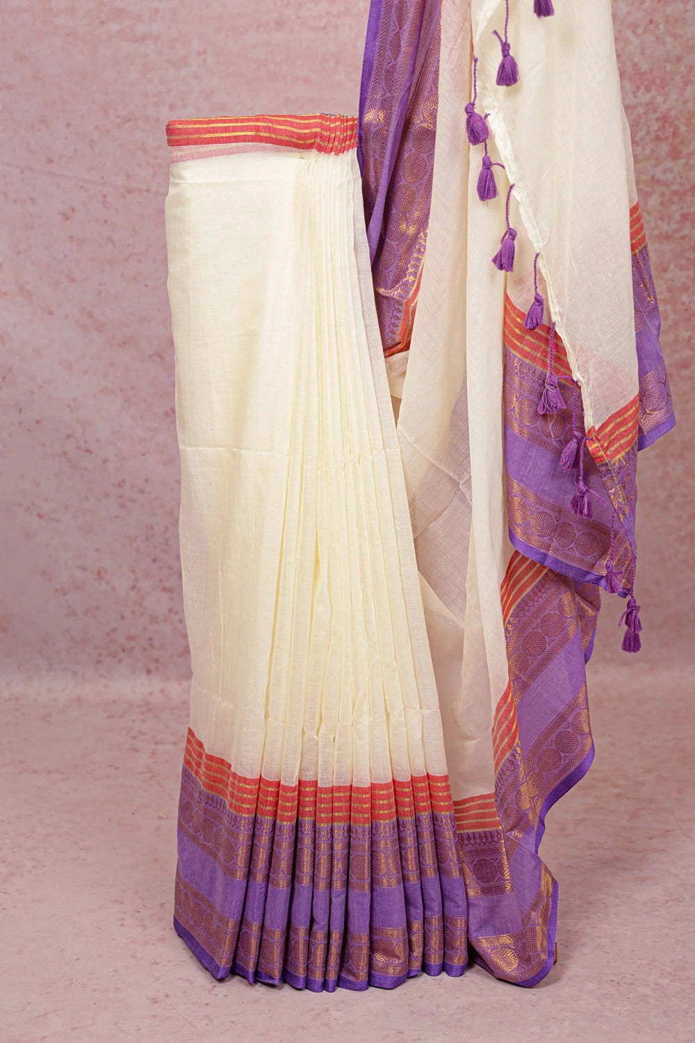 Cream Mul Cotton Kerala Saree